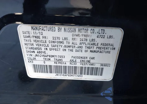 2013 Infiniti G37 Journey z USA, uszkodzony, nr VIN JN1CV6AP6DM717453